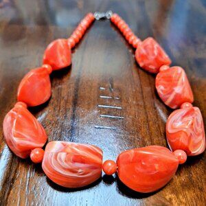 Chunky Coral Lucite Statement Necklace